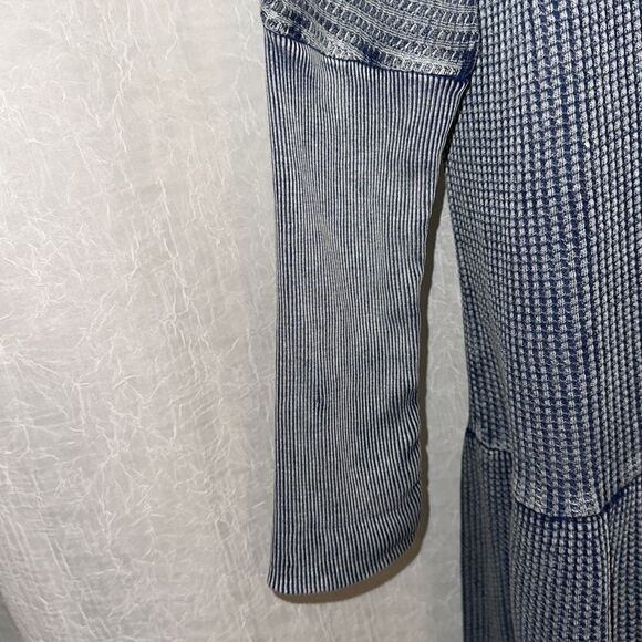 fp XS One Jolene Waffle Knit Stone Washed Blue Tiered Long Sleeve Dress - Picture 8 of 16